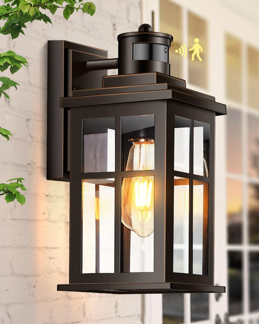 Distance-Adjustable Motion Sensor Outdoor Lights, Oil Rubbed Bronze Wall Mounting Porch Light, Waterproof Dusk to Dawn Exterior Lighting Fixtures Sconce, Anti-Rust Outdoor Lanterns for Porch