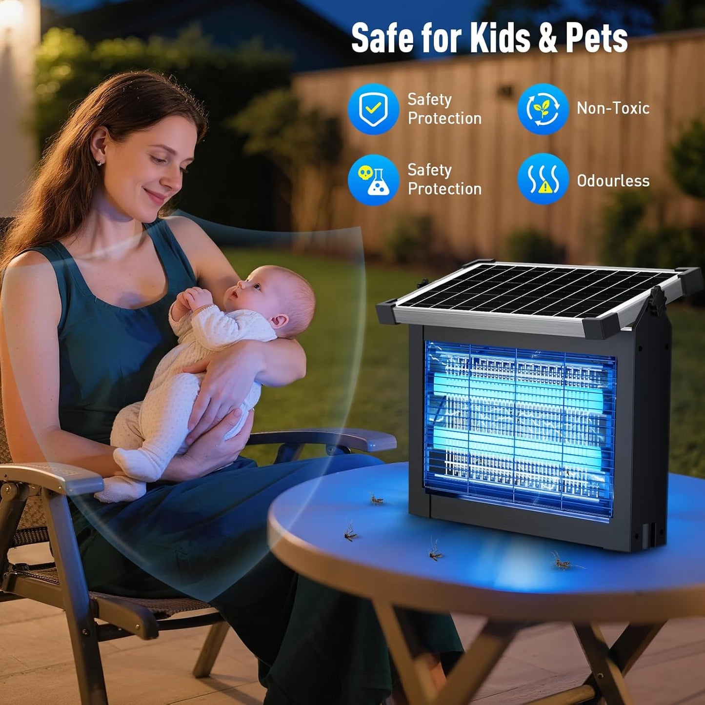 Solar Bug Zapper, 4500V IP66 Waterproof Outdoor Portable Rechargeable Electric Mosquito Killer for Camping, Patio, Garden Mosquito Zapper for Outdoor Use