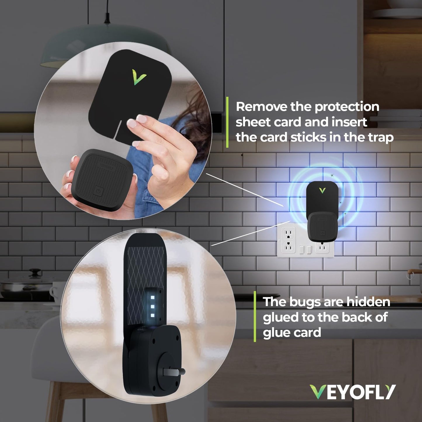 VEYOFLY Fly Trap Indoor Refill, Fruit Fly Traps for Indoors, Gnat Traps for House Indoor,Fly Catcher, Fly Trap,Plug in Catch for Fruit Flies,Moths,Gnats,Mosquito Trap (Pack of 5 Refills-Black)