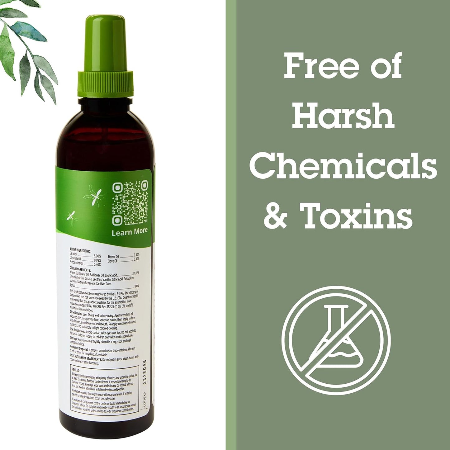 Quantum Health Buzz Away Extreme Tick & Mosquito Repellent DEET Free Peppermint & Citronella Oil Outdoor Bug Spray Powerful Plants Repel Bugs Off Your Skin, Kids Safe Insect Repellent- 8 Ounce