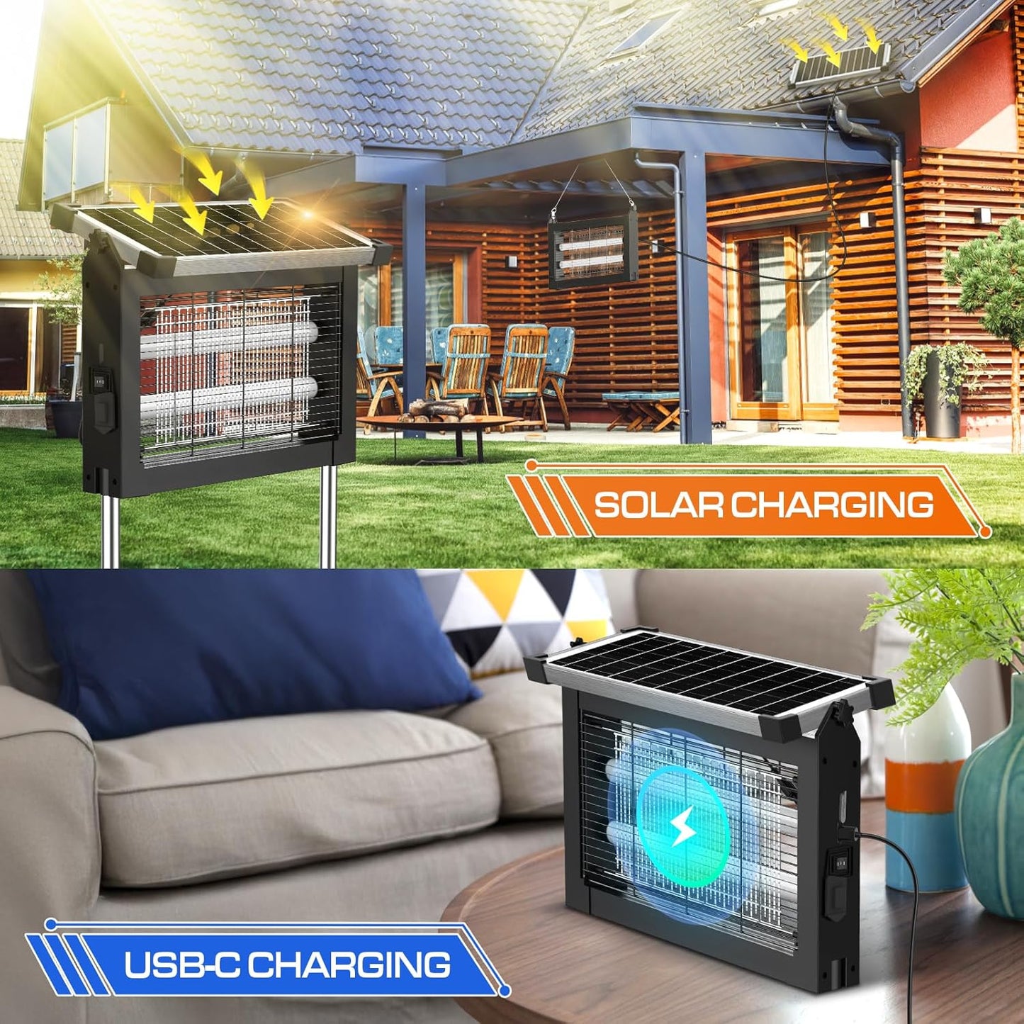 Solar Bug Zapper Outdoor Waterproof, Jepwe 4500V Cordless Bug Zapper Outdoor Large, Rechargeable Mosquito Killer & Fly Zapper, Solar Powered Insect Trap for Garden, Patio, Backyard, Indoor Use