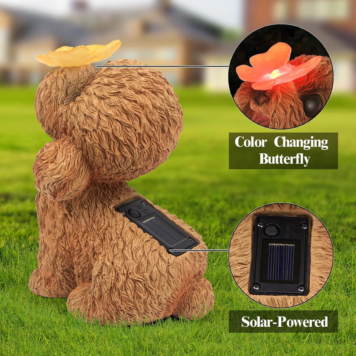 Dog Statues Outdoor Decor, Solar Lights Outdoor Statue Garden Decorations Solar Dog Ornaments for Patio, Lawn, Yard Art Decoration, Housewarming Garden Gift