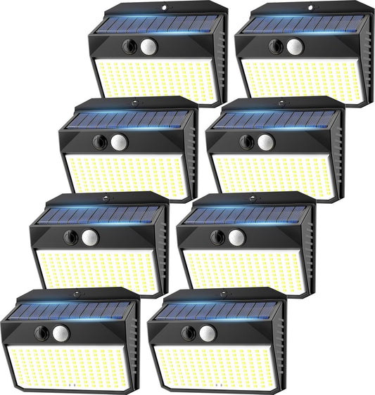 Solar Lights Outdoor, 150 LED, 8 Pack, Motion Sensor, IP65 Waterproof, 3 Lighting Modes, Solar Powered Light Fixture for House, Garden, Patio, Fence, Garage