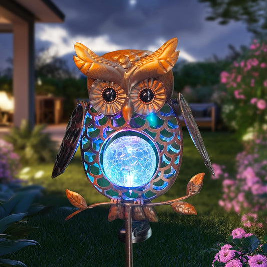 HONGLAND Solar Lights Outdoor Decor Waterproof, Solar Owl Garden Decorative Stake, Whimsical Gardening Gifts for Women Mom, Owl Outdoor Lights for Yard Patio Lawn Decor