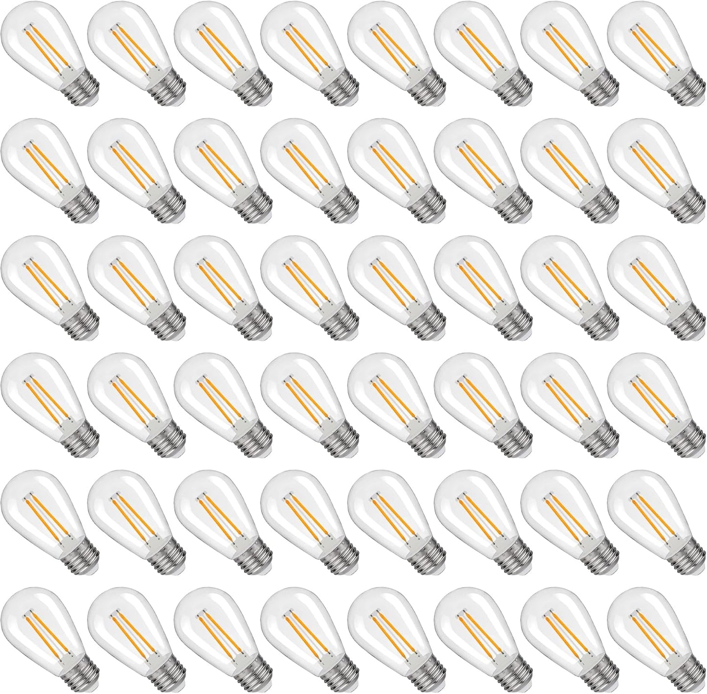 S14 Replacement LED Light Bulbs, Shatterproof & Waterproof 2W S14 LED Bulbs, Outdoor String Lights , E26 Base Patio Edison LED Light Bulbs, Warm White 2200K Plastic 150ML Non-Dimmable 48 Pack