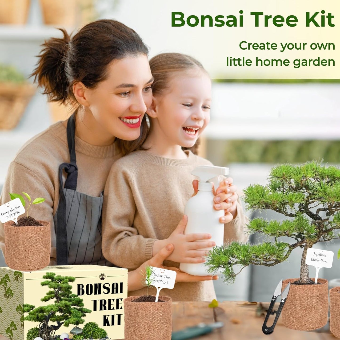 5 Types Bonsai Tree kit - Bonsai Starter Tools Set with Soil, Pots, Scissor, Plant Makers, Grow Tree Indoor, Beginner Plant Gifts for Home Garden, Women, Men