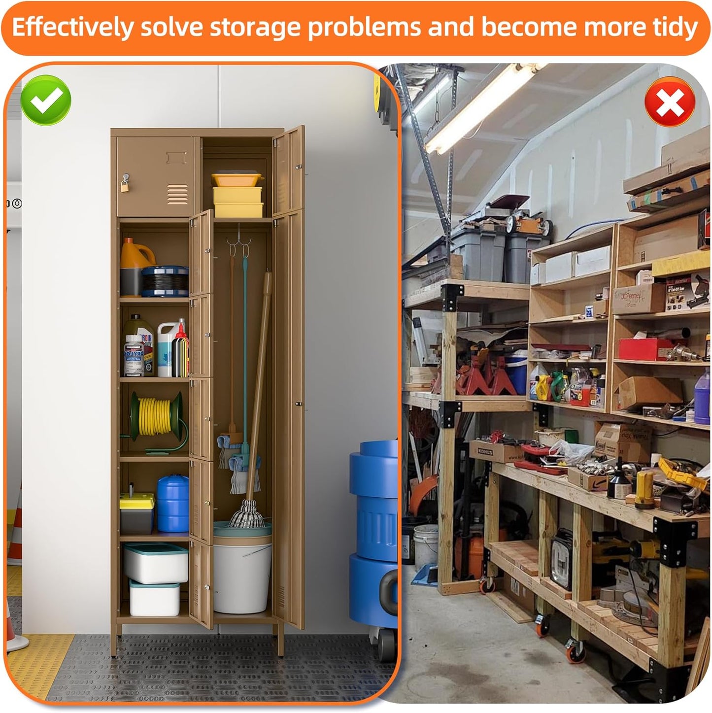 72" H Metal Storage Lockers with Doors and Rod,Industrial Combination Employee Lockers for Office,Home Gym,School,Assembly Required,7+1Doors,Coffee