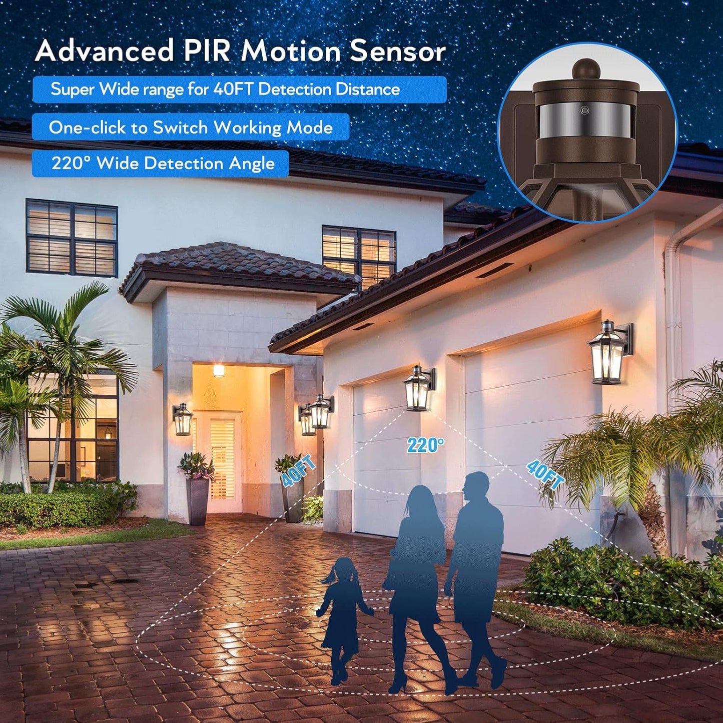 VIANIS Oil Rubbed Bronze Dusk to Dawn Motion Sensor Porch Light, Anti-Rust Aluminum Frame, Tempered Glass, 100% Weather Resistant, Easy Installation, Fits Standard E26 Bulbs