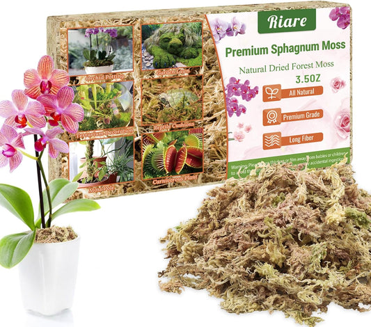 Riare 3.5 OZ Premium Sphagnum Moss for Plants- 4QT Natural Long Fiber Sphagnum Peat Moss Dried, Plants Moss Orchid Potting Mix for Orchids Repotting, Carnivorous Succulent Potted Plants and Reptiles