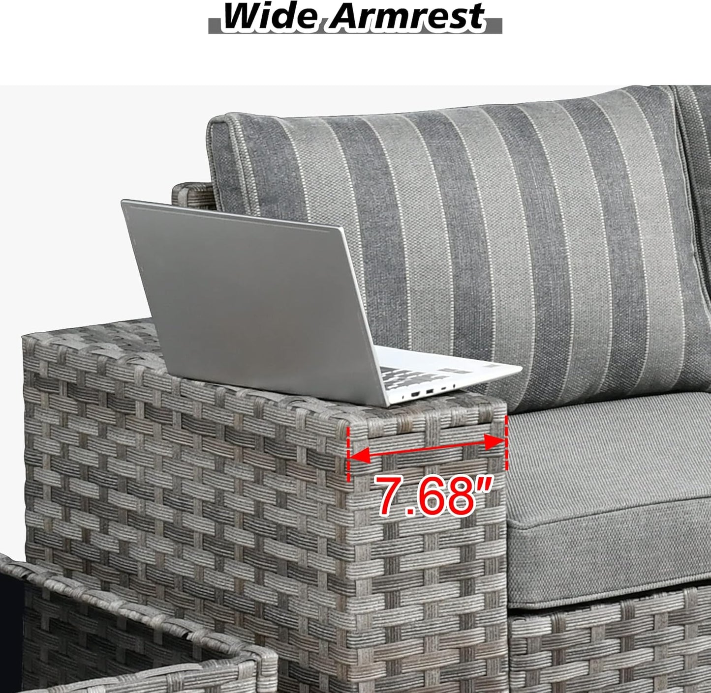 HOOOWOOO 13 Piece Modular Patio Outdoor Sectional Furniture Set with Gas Propane Fire Pit Table,Wicker Conversation Sofa Set,Out Door Couch Set with Wide Arm Outside(Grey Stripes)