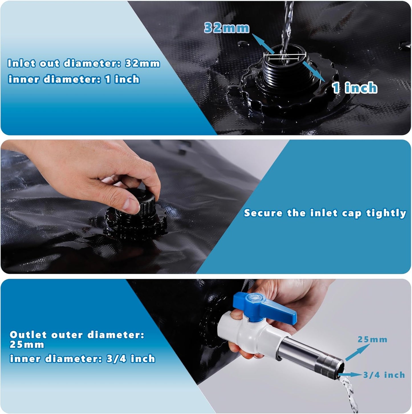 1000 L/264 Gal Water Bladder Tank, Foldable Portable Water Storage Container, Emergency Water Bag for RV, Truck Bed, Fire Prevention, Drought Resistance, Black