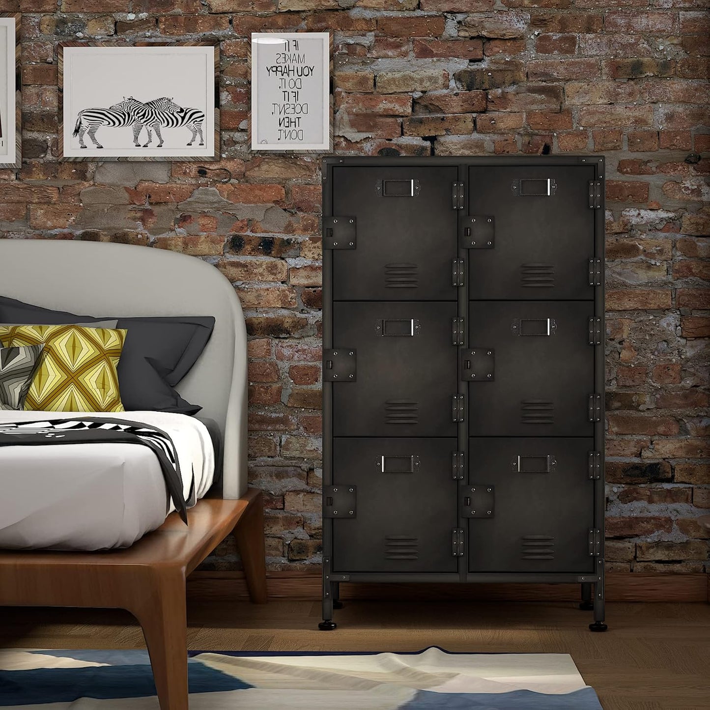 Metal Locker Storage Cabinet, 47.3" Employees Locker with 6 Doors, Steel Retro Wardrobe with Adjustable Feet for Home, Office, Gym, School