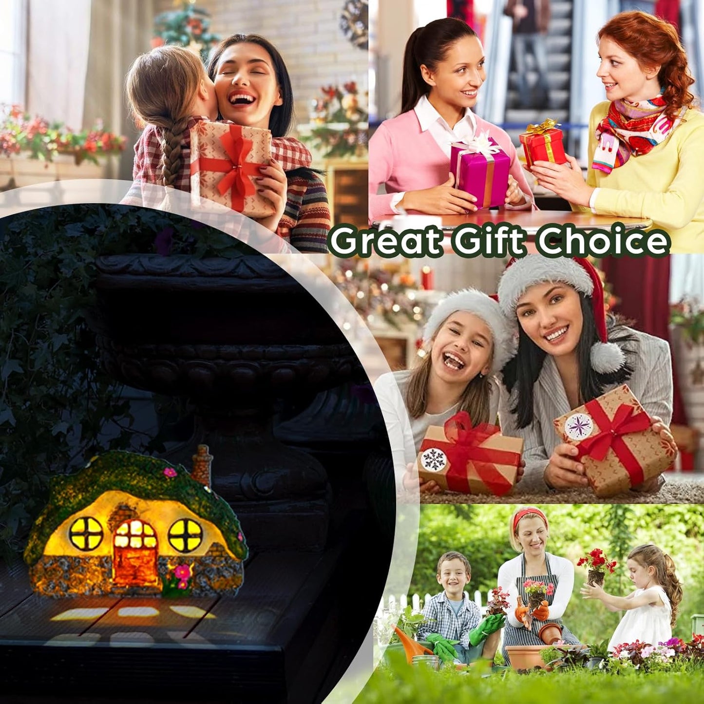 Fairy House Statues with Solar Powered Lights, Outdoor Figurine Lights Garden Statues, Fairy Garden Houses for Outside, Yard Decorations Outdoor Fairy Garden Accessories, Decor Gifts for Mom Women