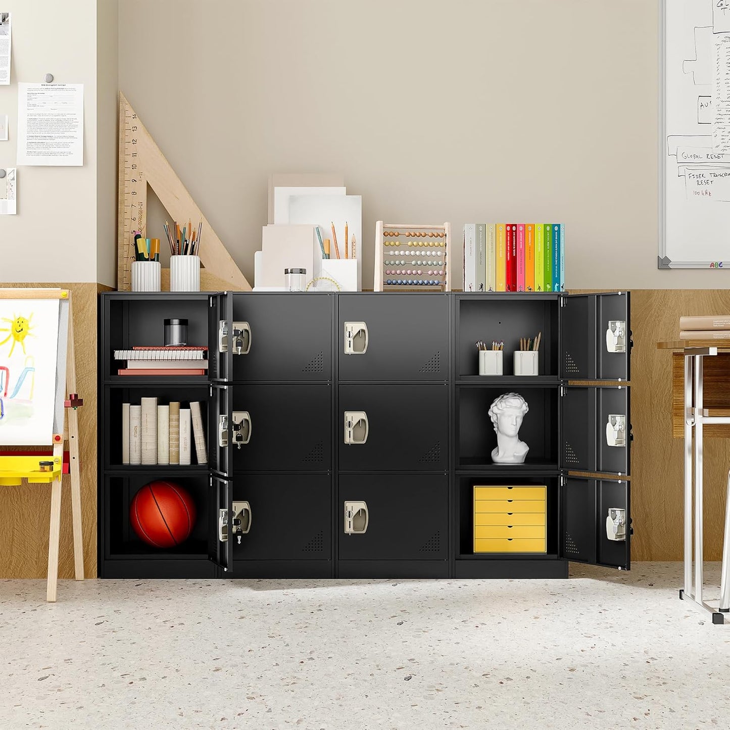 SISESOL 3 Door Metal Locker Storage Cabinet with Doors and Shelves,Black Metal Lockers with,Lockable Locker Storage Cabinet for Employees,School, Office, Home, Gym,17.8" D x 15" W x 36.5" H