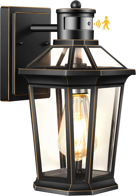 VIANIS Motion Sensor Outdoor Wall Lantern, Black Waterproof Dusk to Dawn LED Exterior Wall Sconce, Anti-Rust Aluminum Modern Outdoor Lights Fixtures Wall Mount for Porch, Entryway, Garage, Front Door