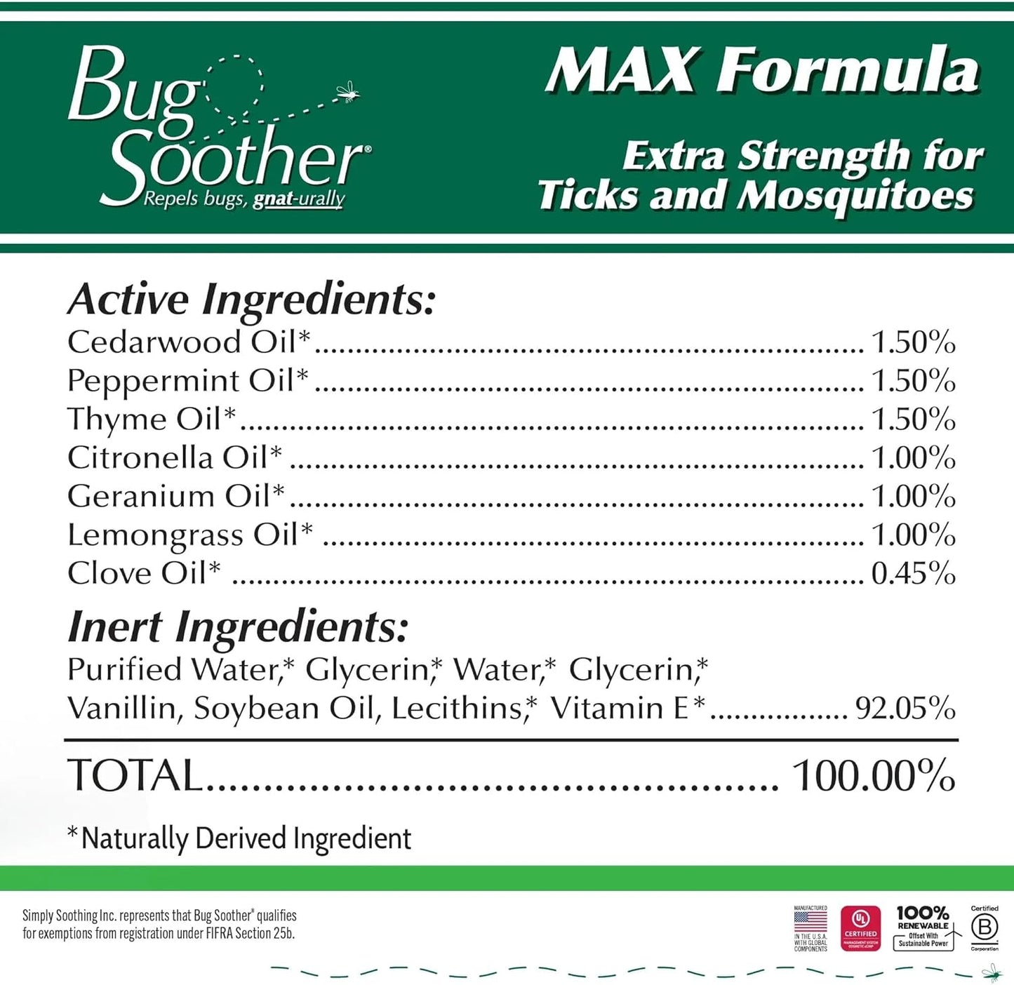 Bug Soother MAX - Extra Strength Natural Gnat, Tick, and Mosquito Repellent, 3 Pack 4 fl oz w/Free 1 oz. Bug Spray Deterrent - DEET Free - Safe for Adults & Environment - Made in USA