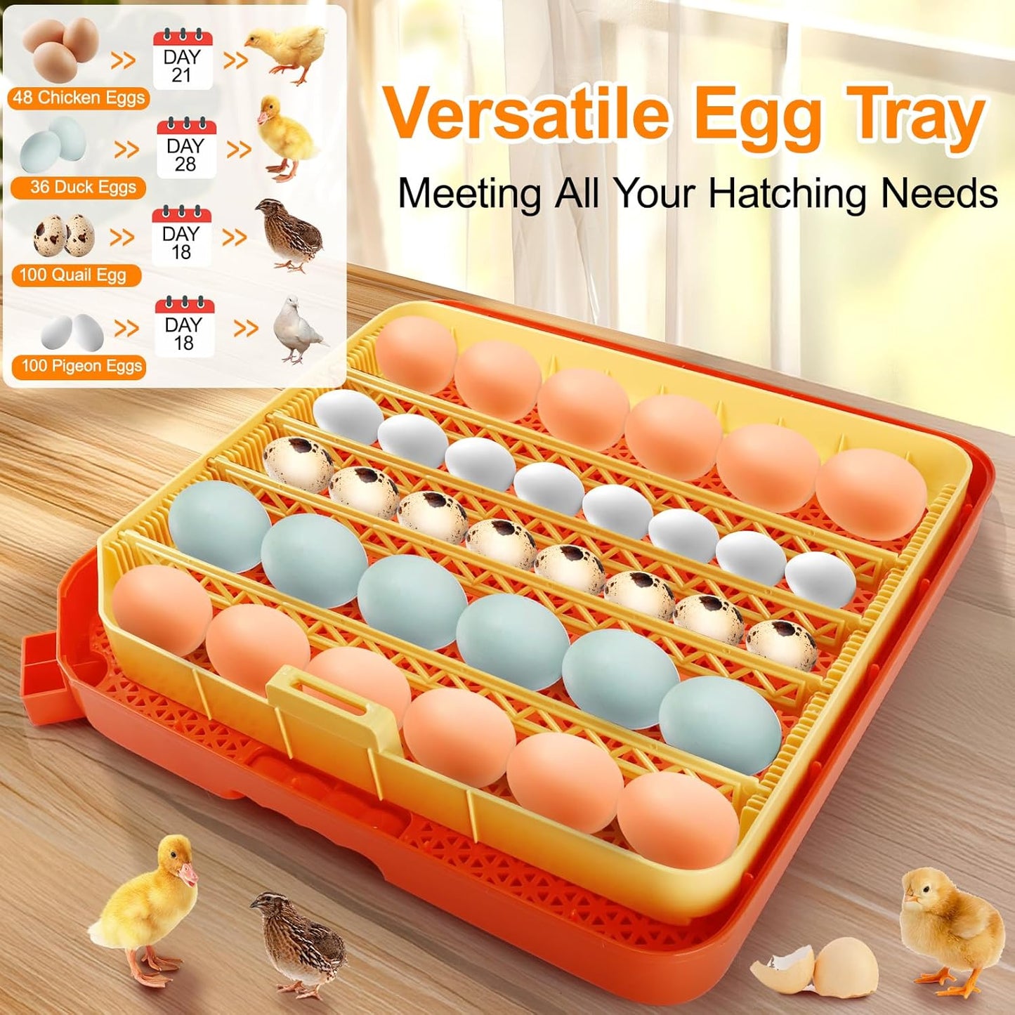 48 Egg Incubators for Hatching Eggs, Smart Egg Incubator with Automatic Egg Turning, Temperature and Humidity Control, Egg Candler, External Water Bottle Refill & Air Vent, 360° Clear View
