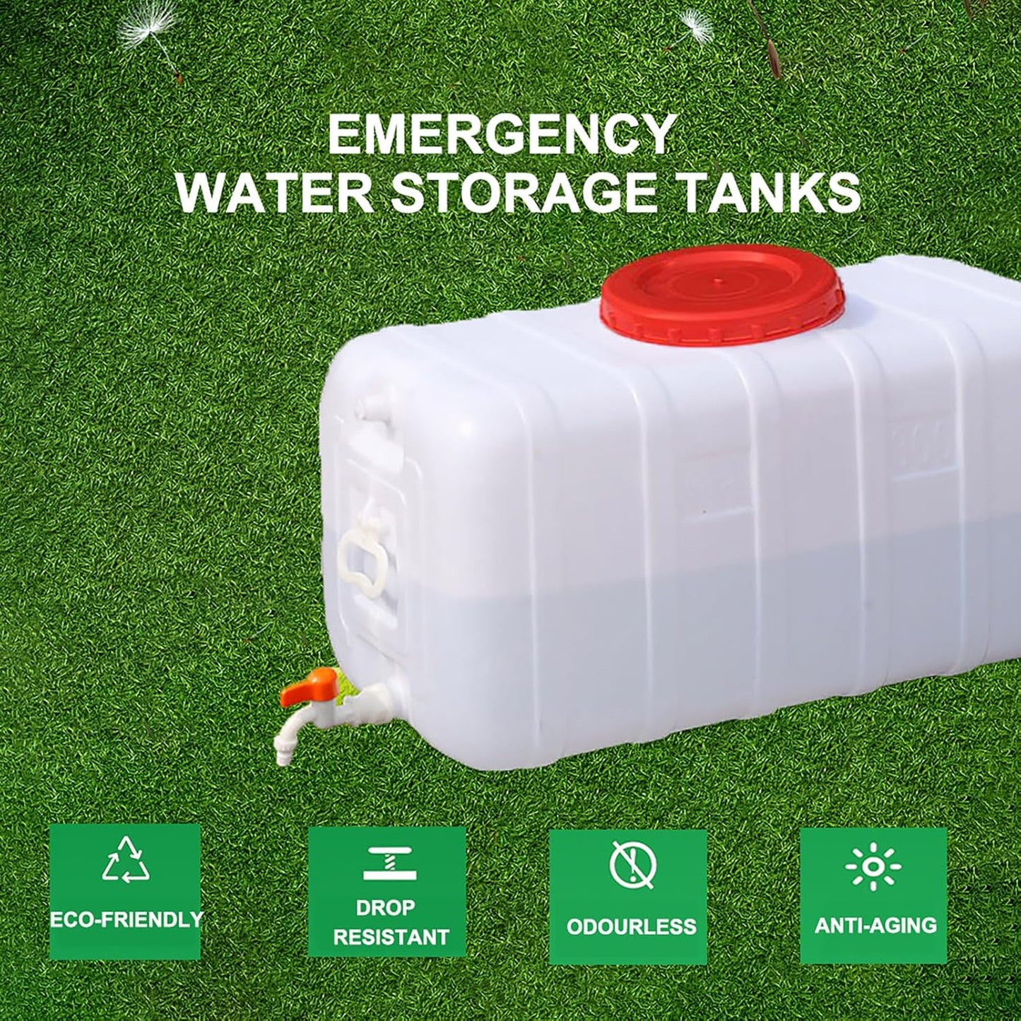 Plastic Portable Water Tank with Spigot for Camping Large Capacity Water Storage Tank Water Container for Emergency Storage Household Outdoor Camping RV Self-Driving(Size:50L/13.2gallon)