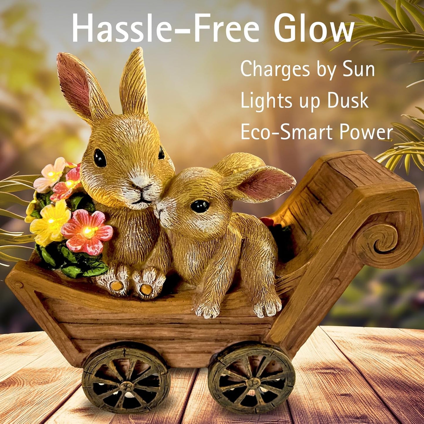 PRETMANNS Solar Rabbit Garden Statue - Mother & Baby Bunny Outdoor Decor with LED Lights for Patio, Yard Ornaments & Gifts for Women & Mom - Large