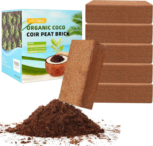 Coco Coir Bricks 6 Pack Premium 100% Organic Peat Moss, Fiber Coconut Husk for Planting, Gardening, Potting Soil Substrate