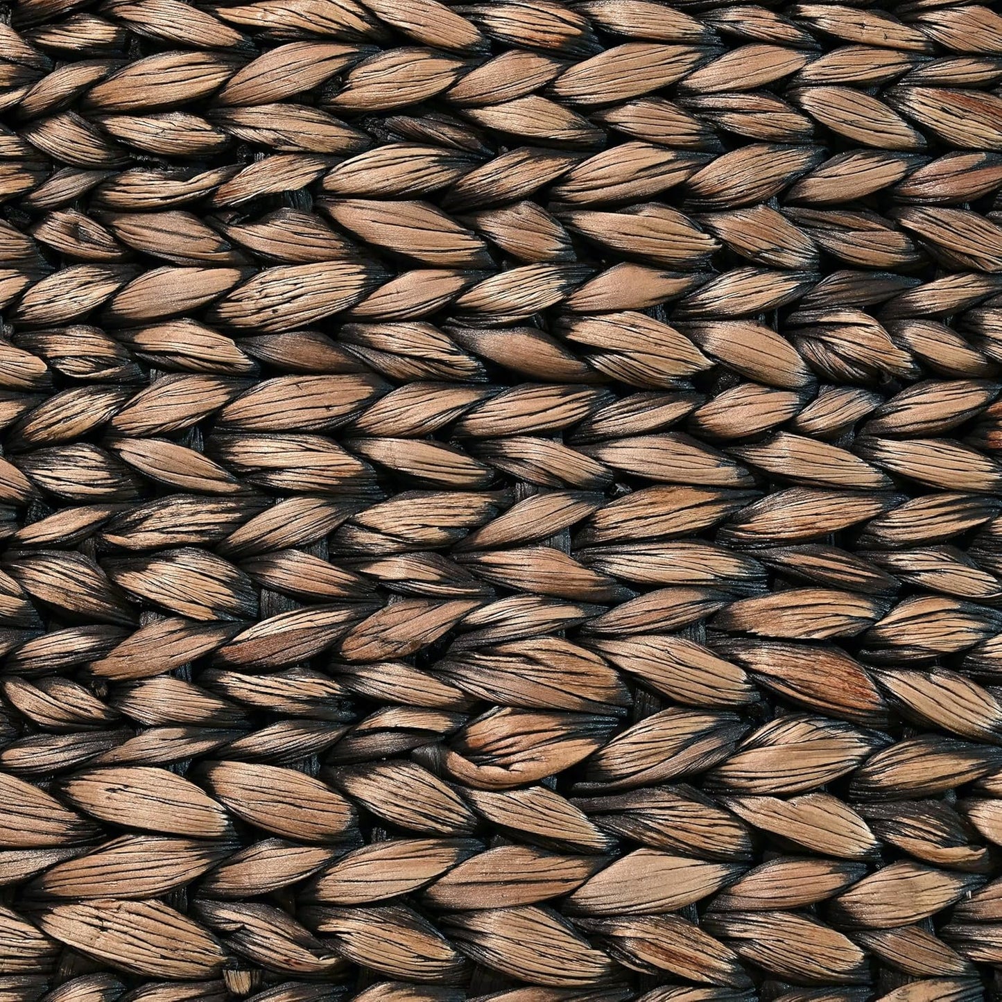 happimess BSK2001B-3SET Clara Farmhouse Classic Handwoven Hyacinth Rectangle Floor Wicker Storage Baskets with Handles, Brown (Set of 3), Seagrass Containers for Decoration in Living Room, Bedroom